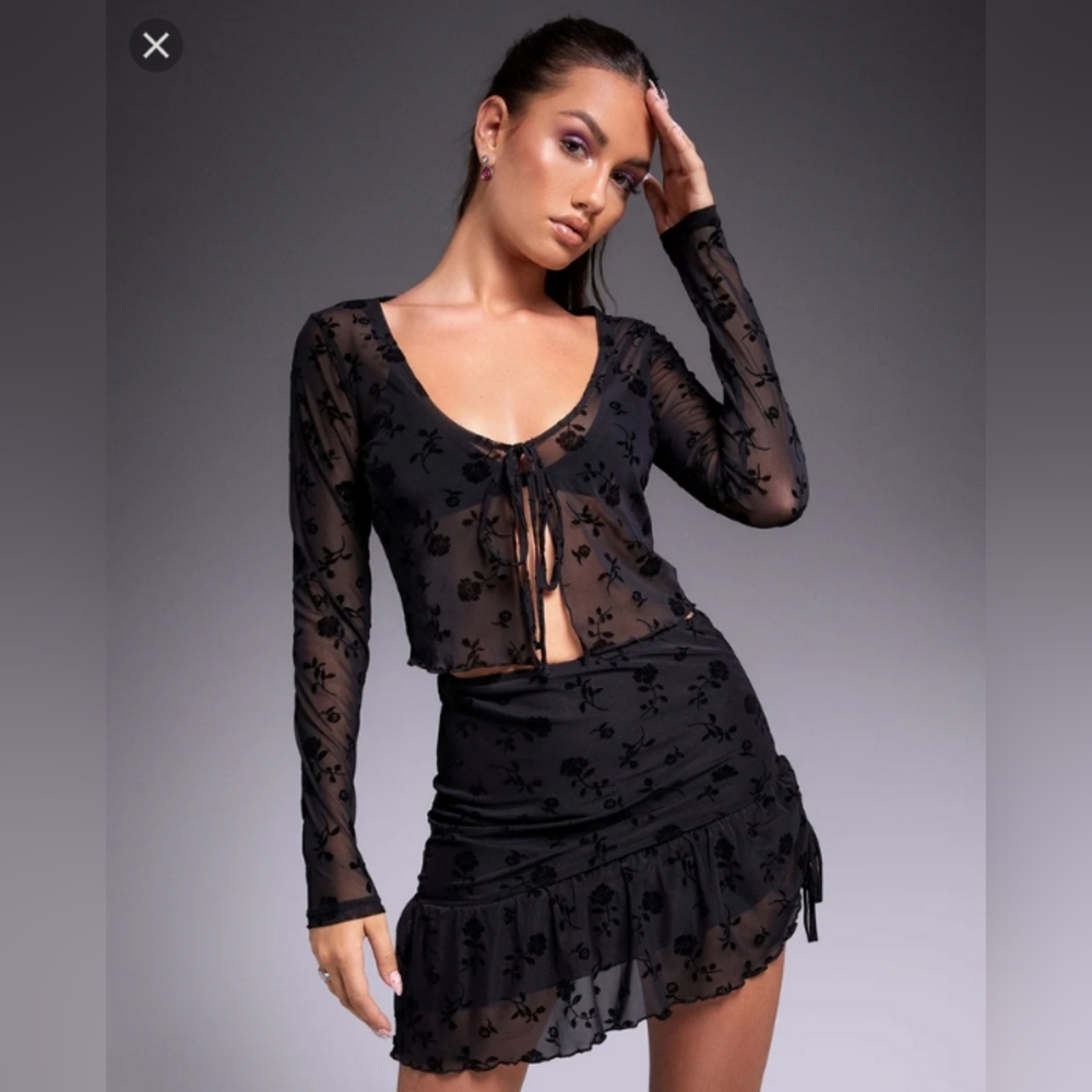 Motel Rocks Henry Cardi in Black Floral Flock